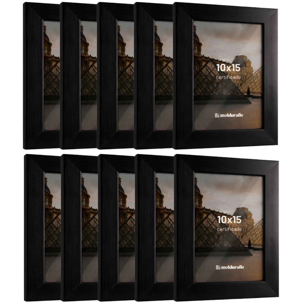 Porta-Retrato 10x15 cm em Madeira com Vidro - Preto - 10 Unidades