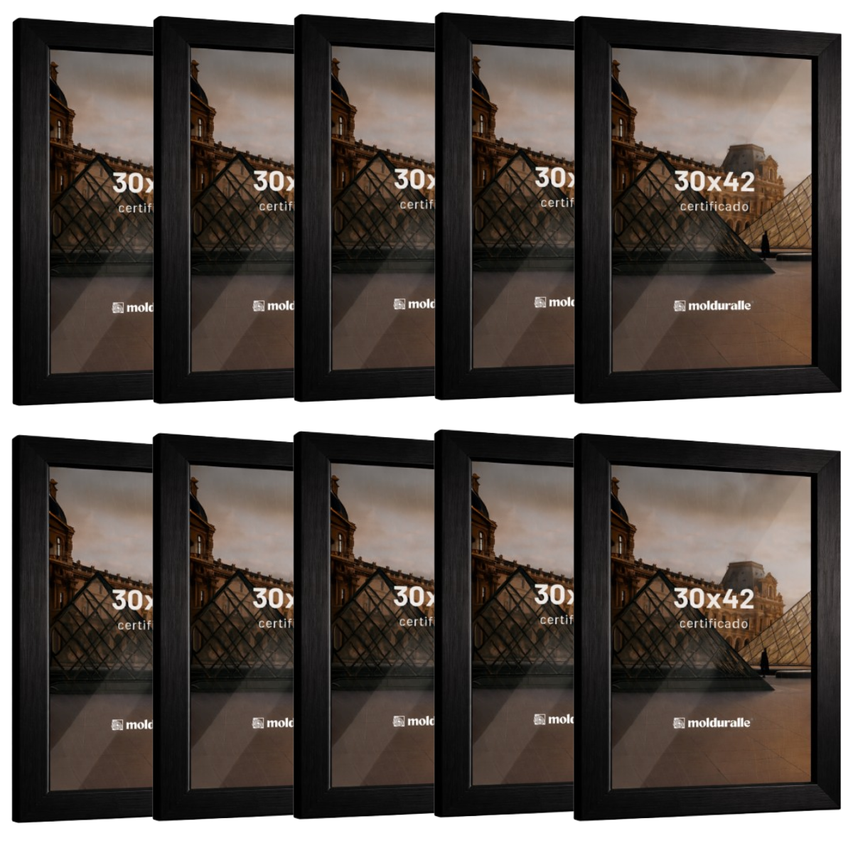 Porta-Retrato 21x30 cm em Madeira com Vidro - Preto - 10 Unidades