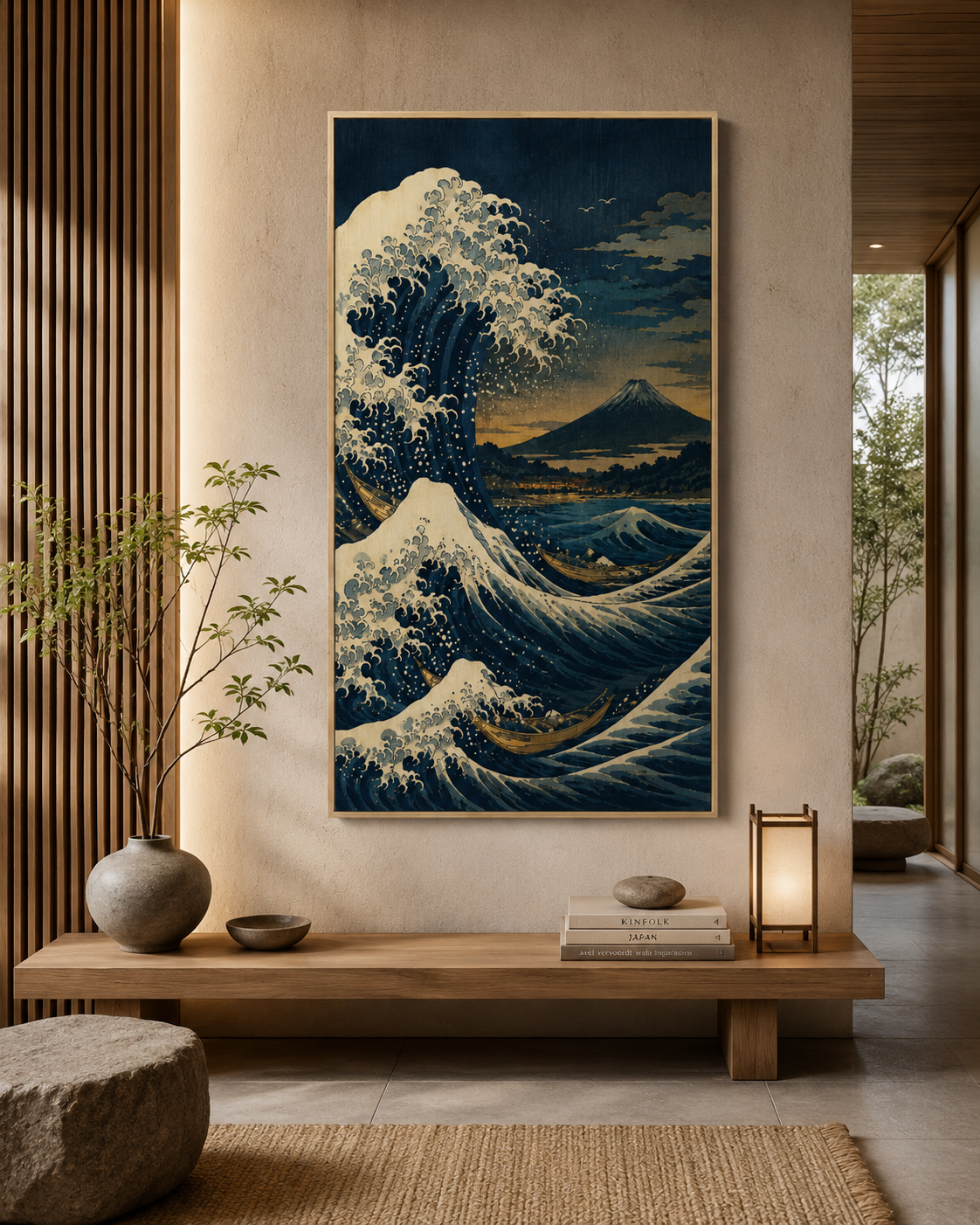 Quadro Decorativo A Grande Onda de Kanagawa com Monte Fuji Versão Noturna
