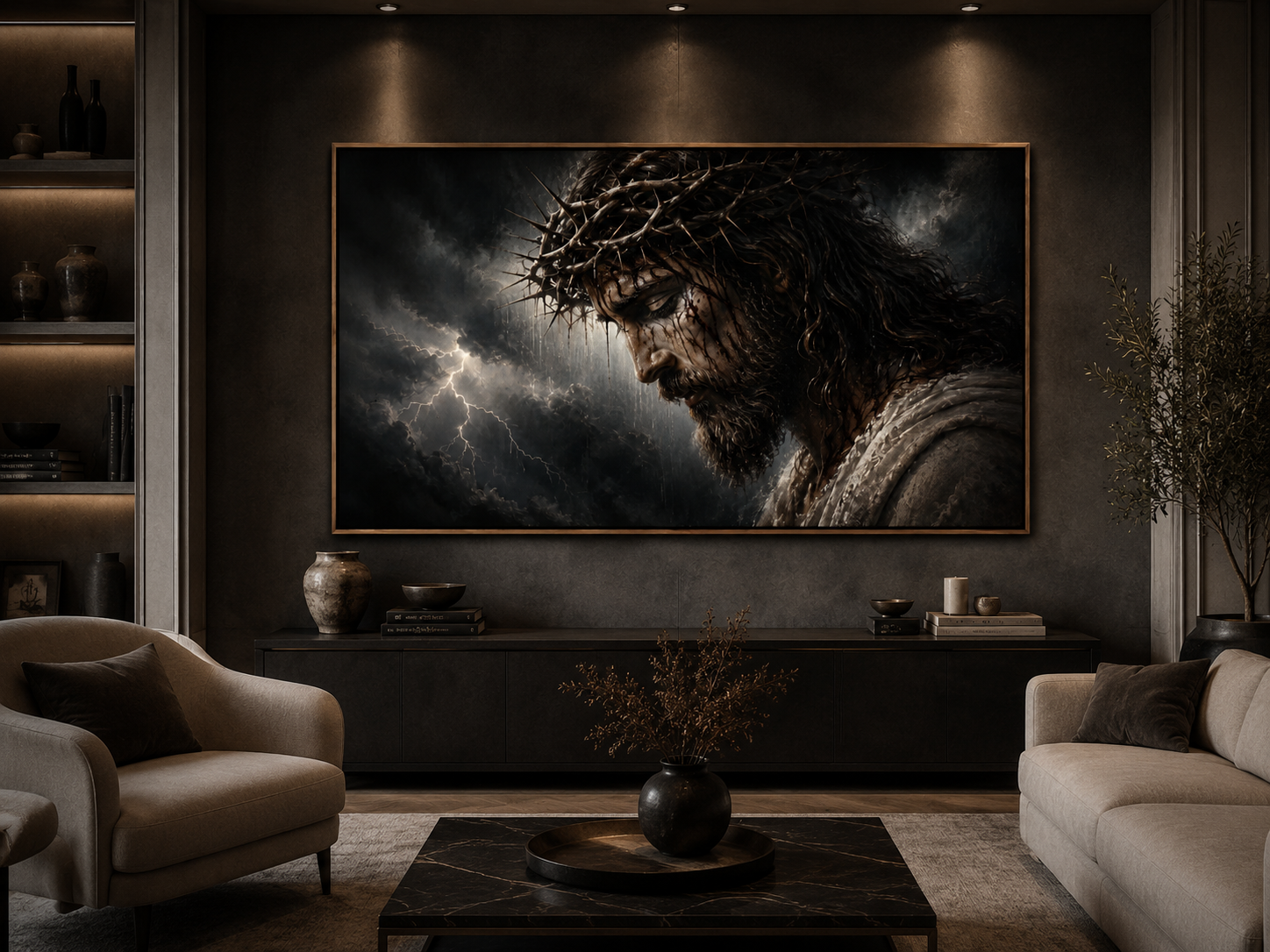 Quadro Decorativo Jesus Cristo com Coroa de Espinhos na Tempestade