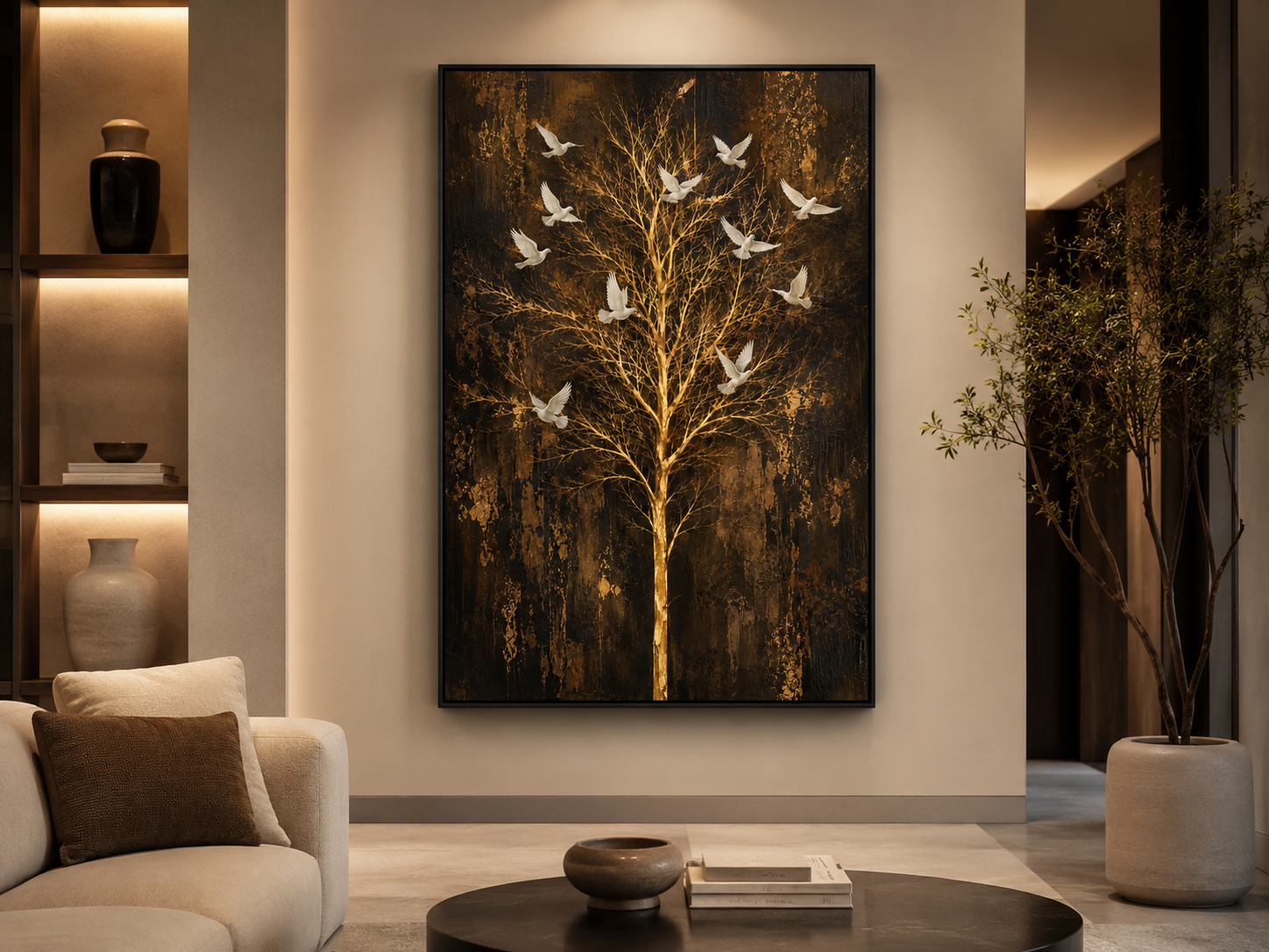 Quadro Árvore da Vida Florada Dourada