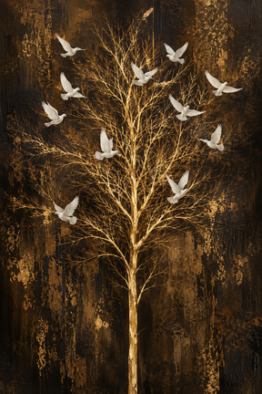 Quadro Árvore da Vida Florada Dourada