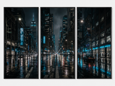 Kit Quadro Decorativo Rua de Nova York à Noite na Chuva Trio