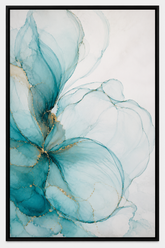Quadro Decorativo Abstrato Florais em Teal Translúcido Alcohol Ink