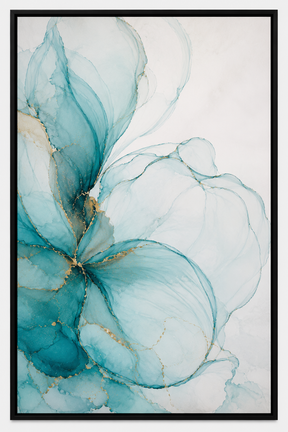 Quadro Decorativo Abstrato Florais em Teal Translúcido Alcohol Ink