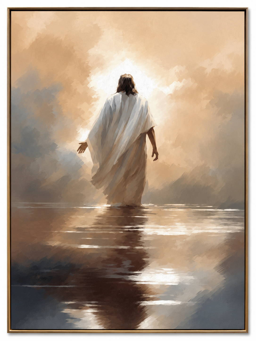 Quadro Decorativo Jesus Cristo Caminhando sobre as Águas - Pintura Suave Sépia
