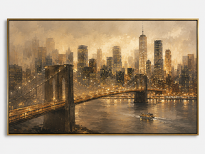 Quadro Decorativo Ponte do Brooklyn e Skyline de Nova York em Sépia