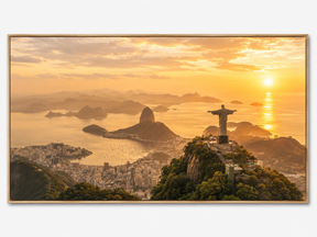 Quadro Decorativo Cristo Redentor e Rio de Janeiro ao Pôr-do-Sol Aéreo