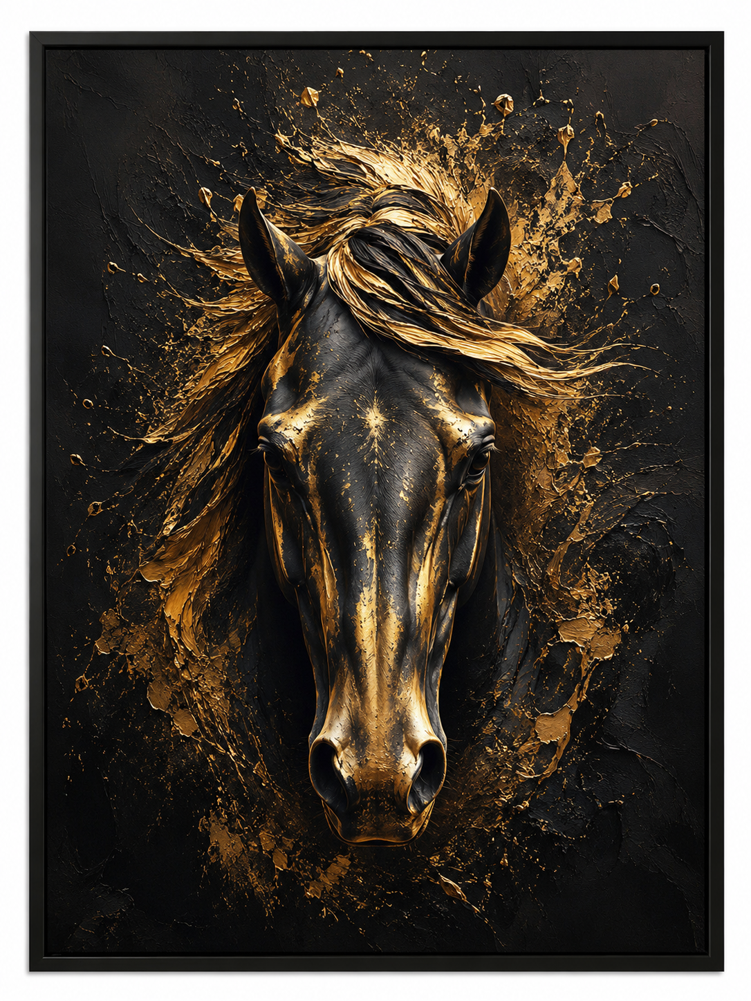 Quadro Decorativo Cavalo Preto com Explosão Dourada