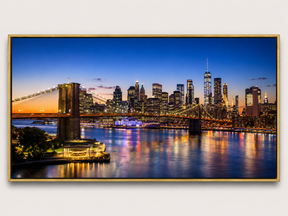 Quadro Decorativo Skyline Nova York Abstrata em Tons Sépia e Ouro