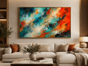 Quadro Abstrato Tempestade Turquesa e Coral