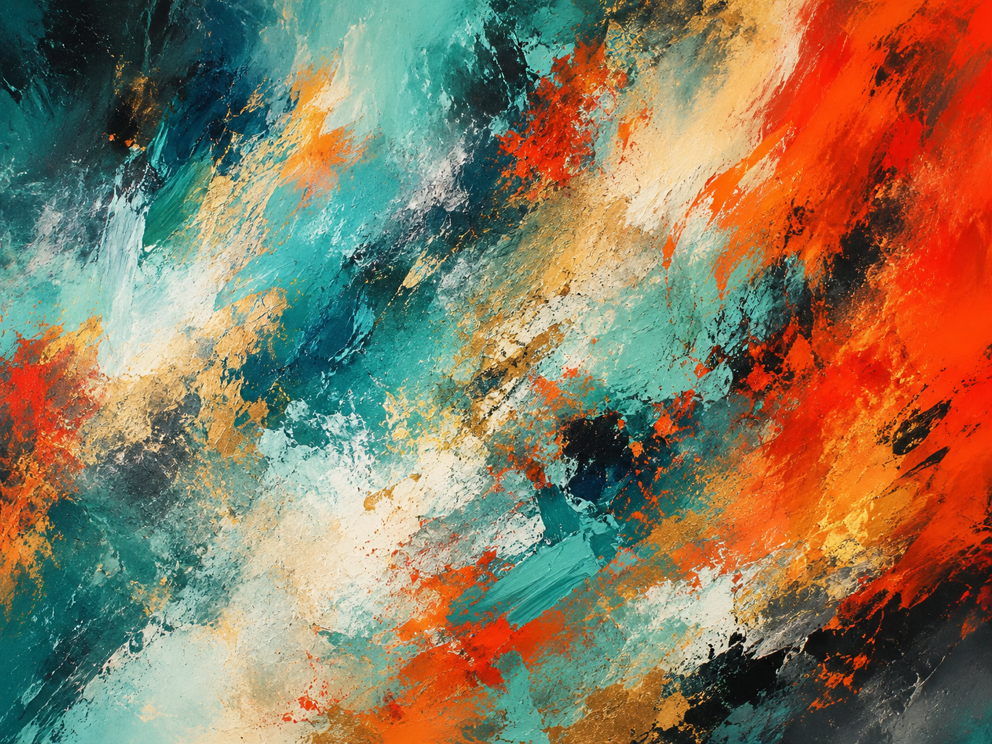 Quadro Abstrato Tempestade Turquesa e Coral
