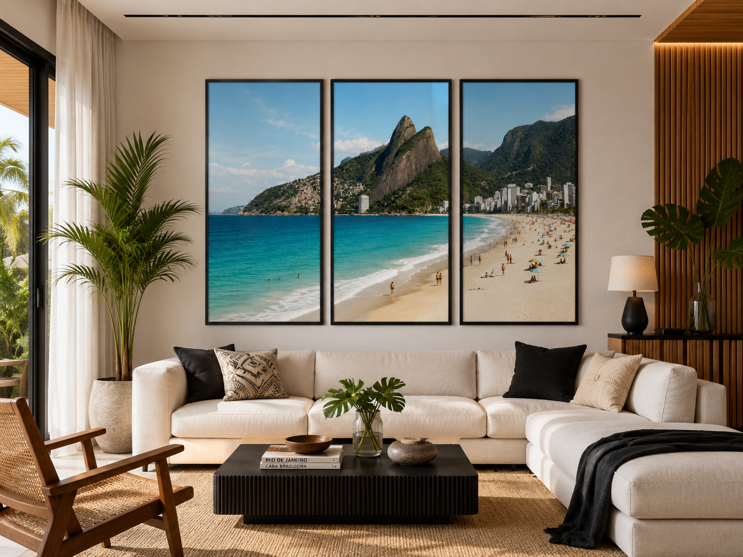 Kit Quadro Decorativo Praia de Ipanema e Morro Dois Irmãos Trio