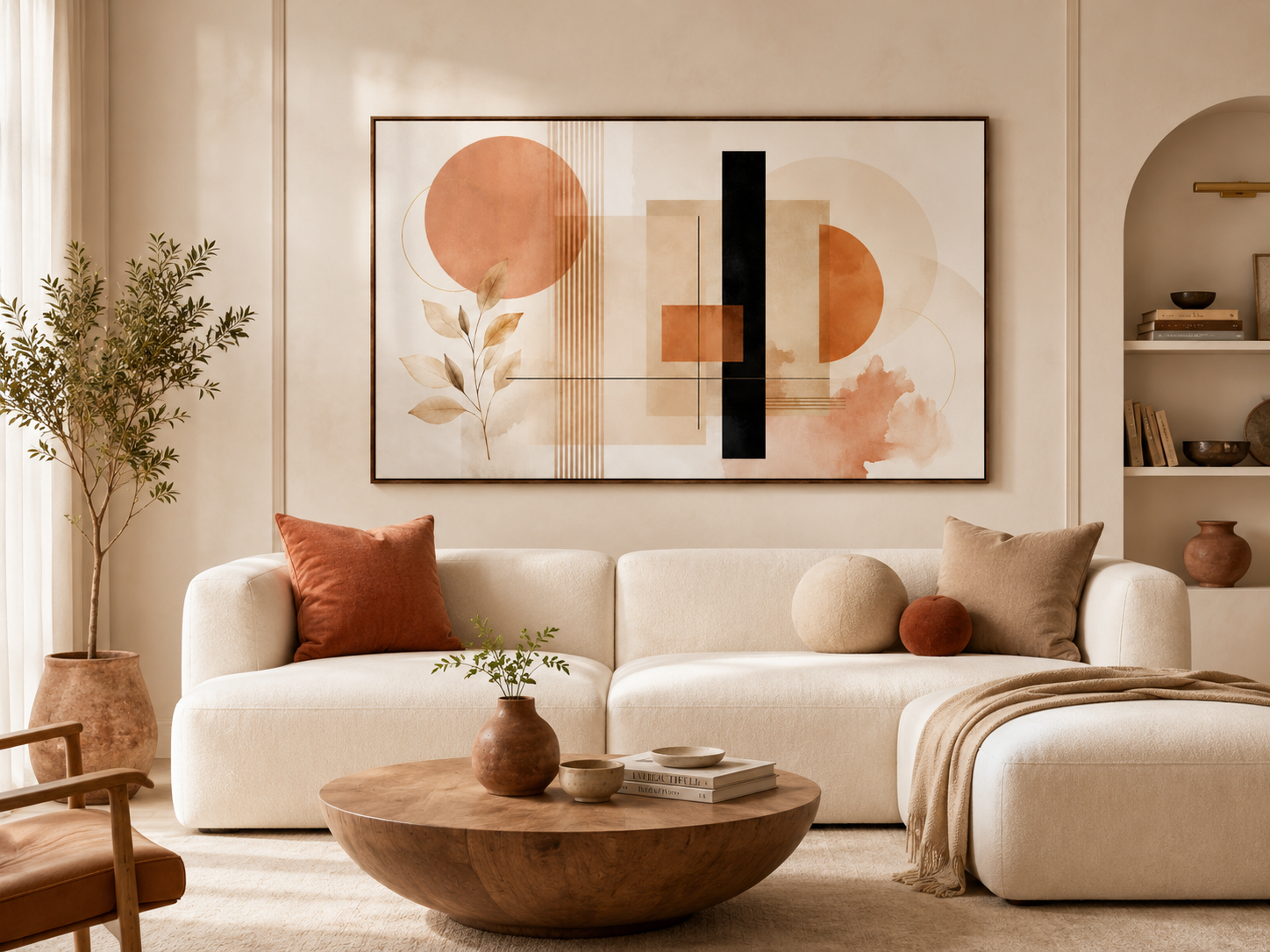 Quadro Decorativo Abstrato Boho Orgânico Terracota e Bege