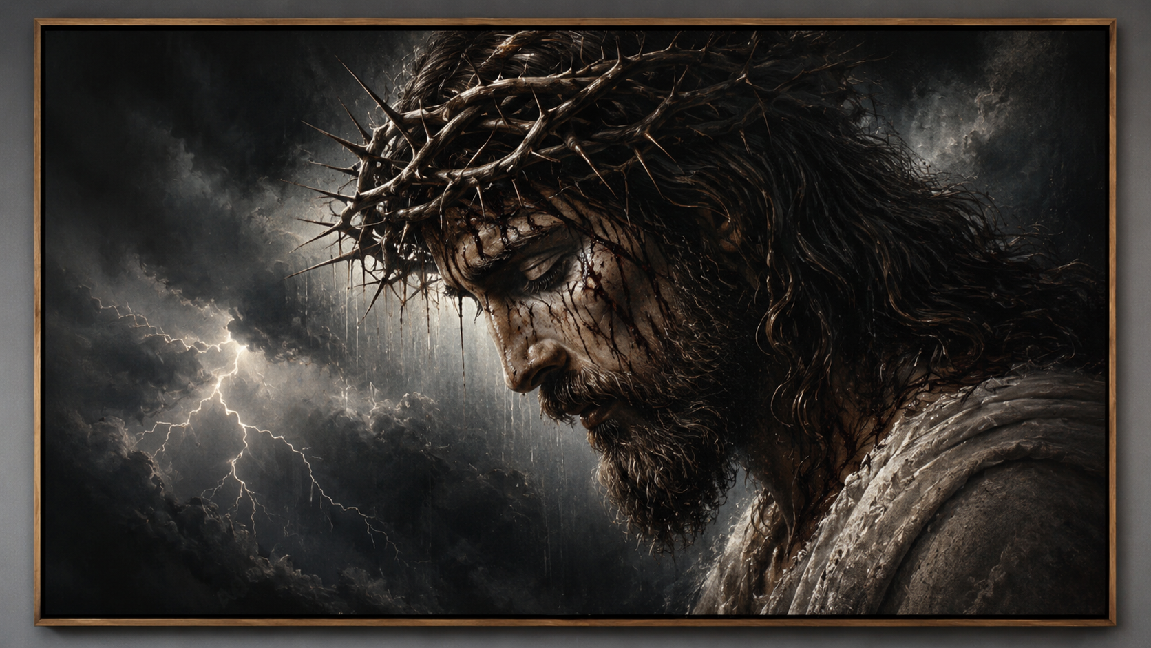 Quadro Decorativo Jesus Cristo com Coroa de Espinhos na Tempestade
