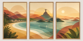 Kit Quadro Decorativo Rio de Janeiro - Cristo, Pão de Açúcar e Praia - Conjunto 3 Peças