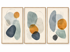 Kit Quadro Decorativo Abstrato Pedras e Formas em Aquarela Trio