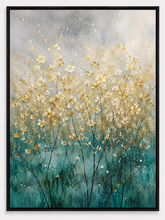 Quadro Decorativo Abstrato Campo Dourado Florescente em Teal