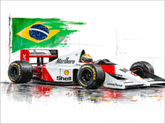 Quadro Decorativo McLaren F1 Senna com Bandeira do Brasil Arte Tributo