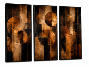 Kit Quadro Decorativo Abstrato Geométrico Cobre e Bronze - Conjunto 3 Peças