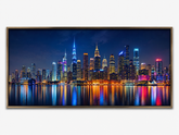 Quadro Decorativo Skyline Moderna à Noite Luzes Coloridas Vibrantes