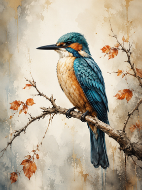 Quadro Decorativo Martim-Pescador em Aquarela Tons Outonais