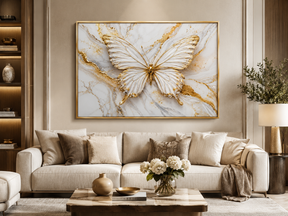 Quadro Decorativo Borboleta Branca em Mármore Dourado