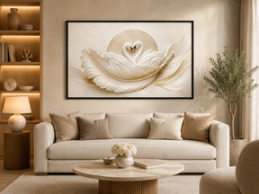 Quadro Decorativo Cisnes Formando Coração Escultura 3D Branca
