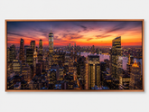 Quadro Decorativo Skyline Nova York Vista Aérea ao Pôr-do-Sol em Vermelho