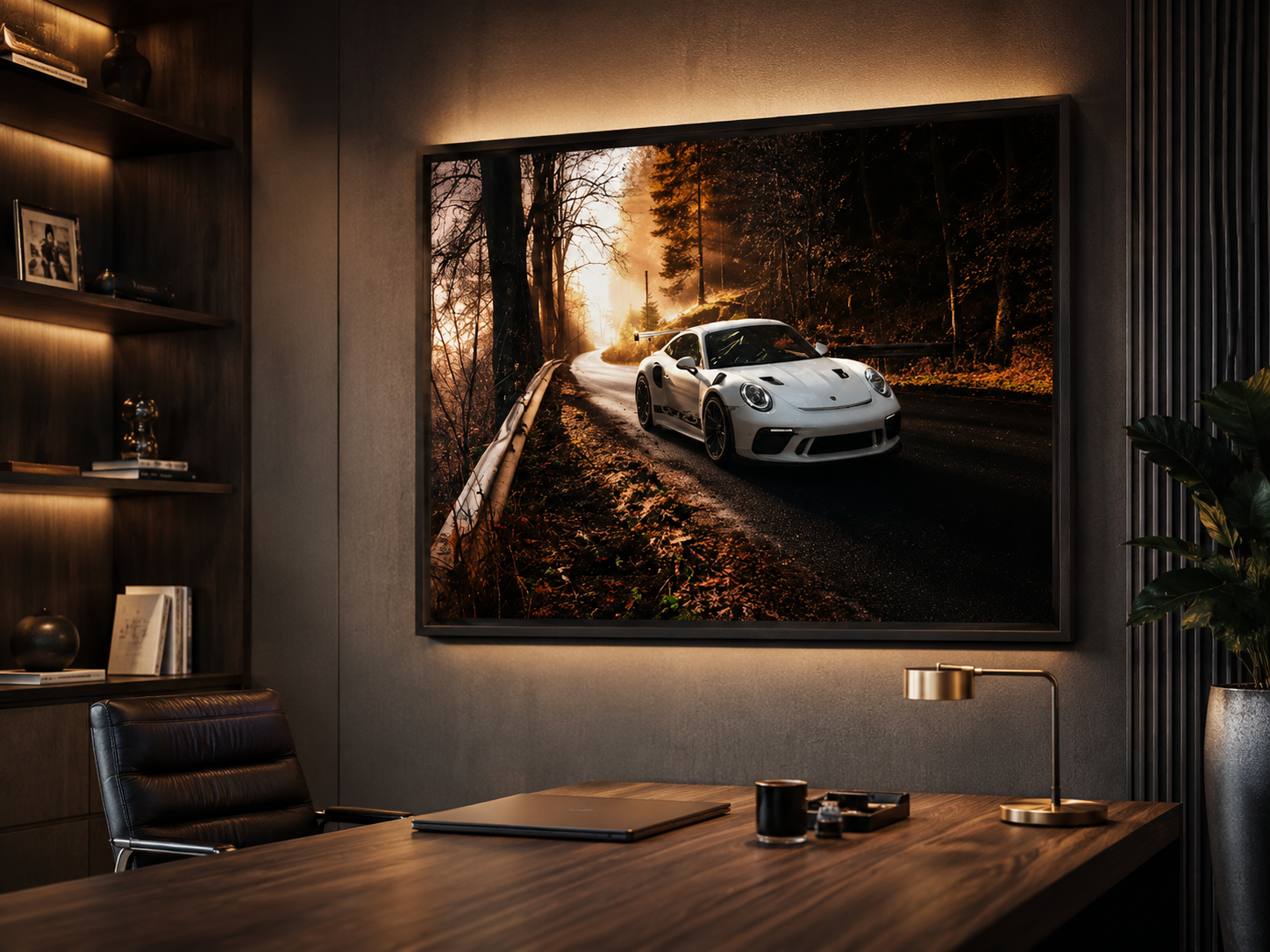 Quadro Decorativo Mazda RX-7 Laranja na Cidade à Noite