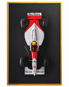 Quadro Decorativo McLaren MP4/4 Senna Vista Aérea com Moldura Dourada