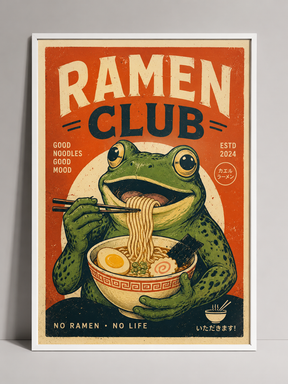 Quadro Decorativo Sapo Ramen Club Poster Retrô Japonês "No Ramen No Life"