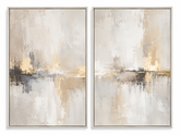 Kit Quadro Decorativo Abstrato Impressionismo em Tons Neutros e Ouro - Conjunto 2 Peças
