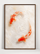 Quadro Decorativo Carpas Koi em Água Cristalina Branca Arte Oriental