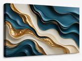 Quadro Decorativo Abstrato Ondas 3D Teal e Dourado