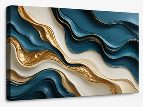 Quadro Decorativo Abstrato Ondas 3D Teal e Dourado