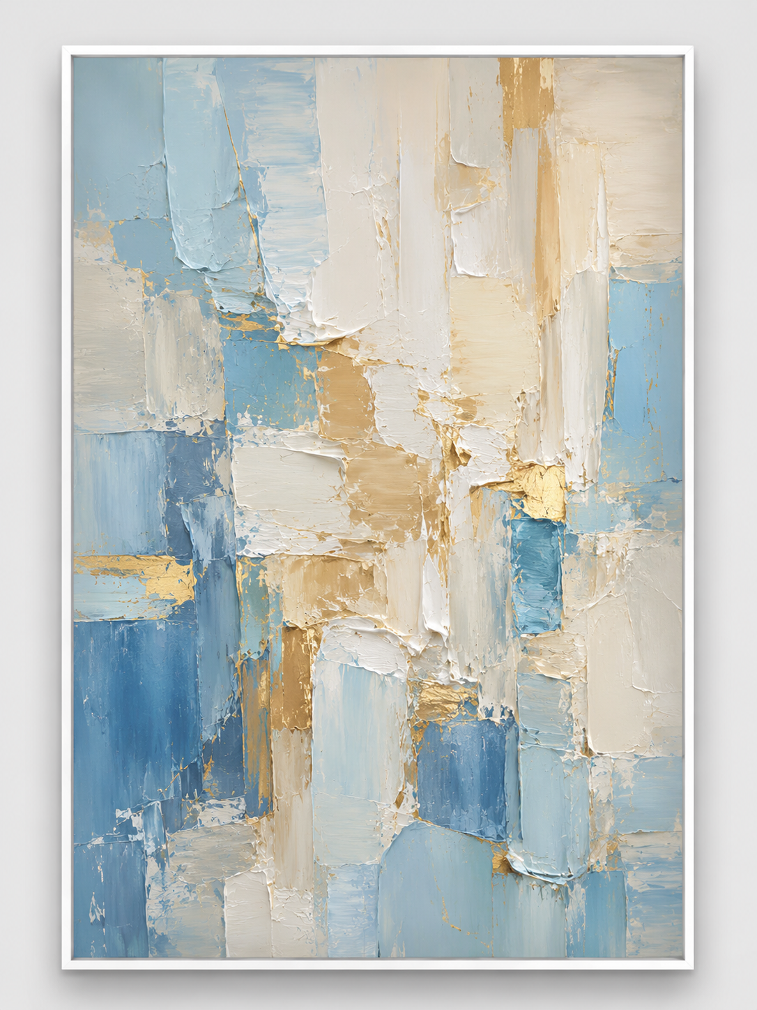 Quadro Decorativo Abstrato Textura em Azul e Ouro Estilo Espatular