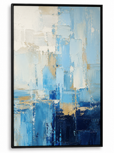 Quadro Decorativo Abstrato Blocos Azuis com Acentos Dourados