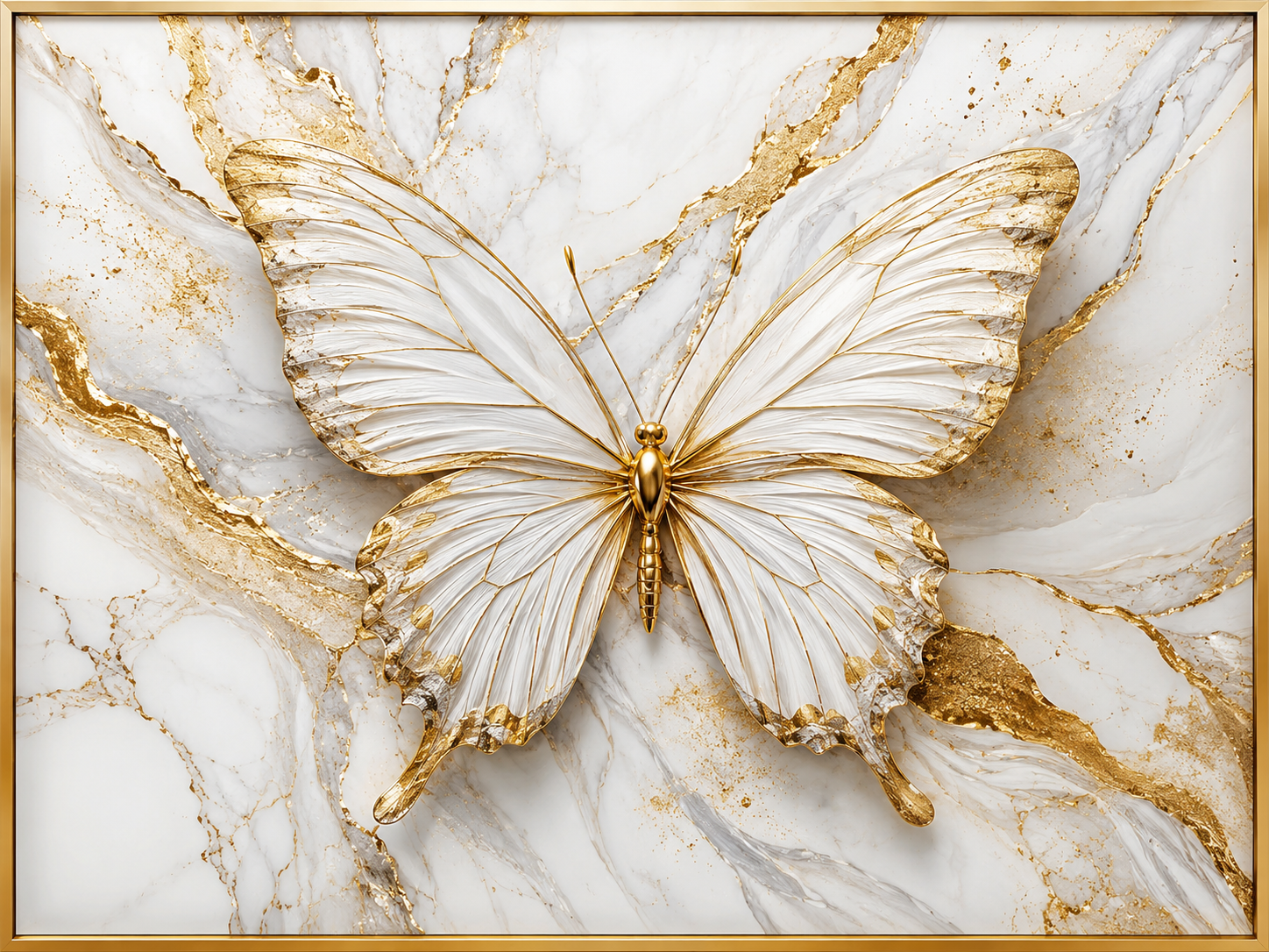 Quadro Decorativo Borboleta Branca em Mármore Dourado