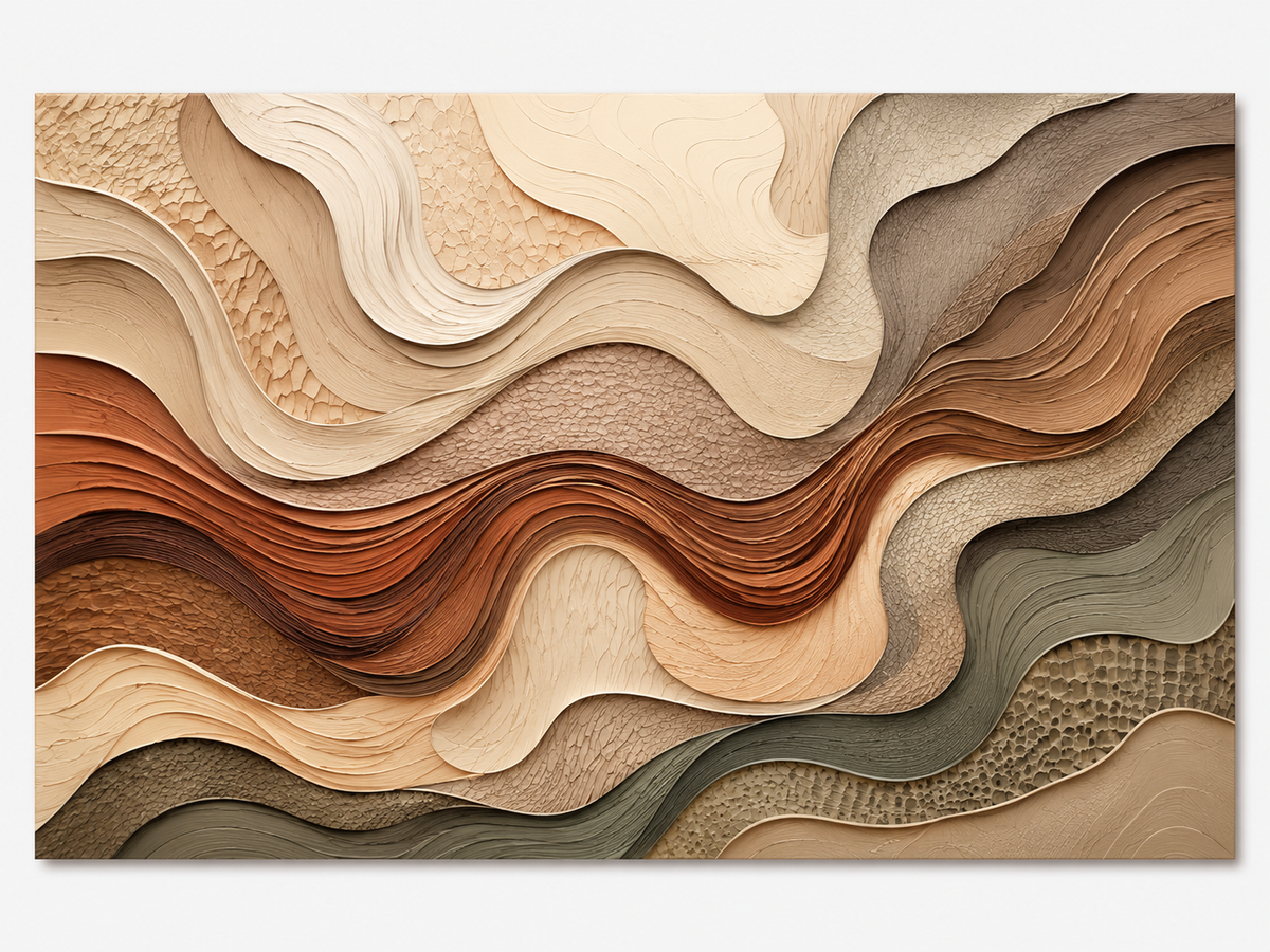Quadro Decorativo Abstrato Ondas Orgânicas Terra e Sálvia