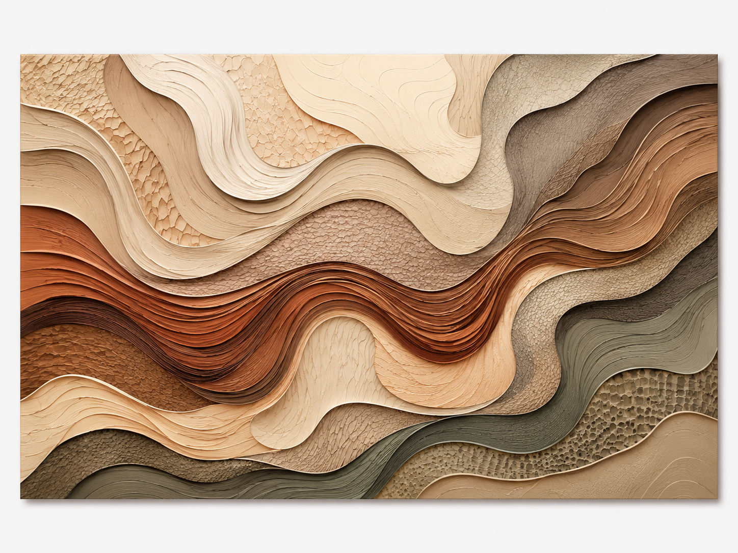 Quadro Decorativo Abstrato Ondas Orgânicas Terra e Sálvia
