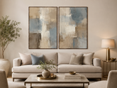 Kit Quadro Decorativo Abstrato Geometria em Azul e Bege - Conjunto 2 Peças