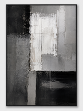 Quadro Decorativo Abstrato Blocos Texturizados Preto e Cinza