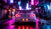 Quadro Decorativo Nissan GT-R R34 Traseira nas Ruas de Tóquio