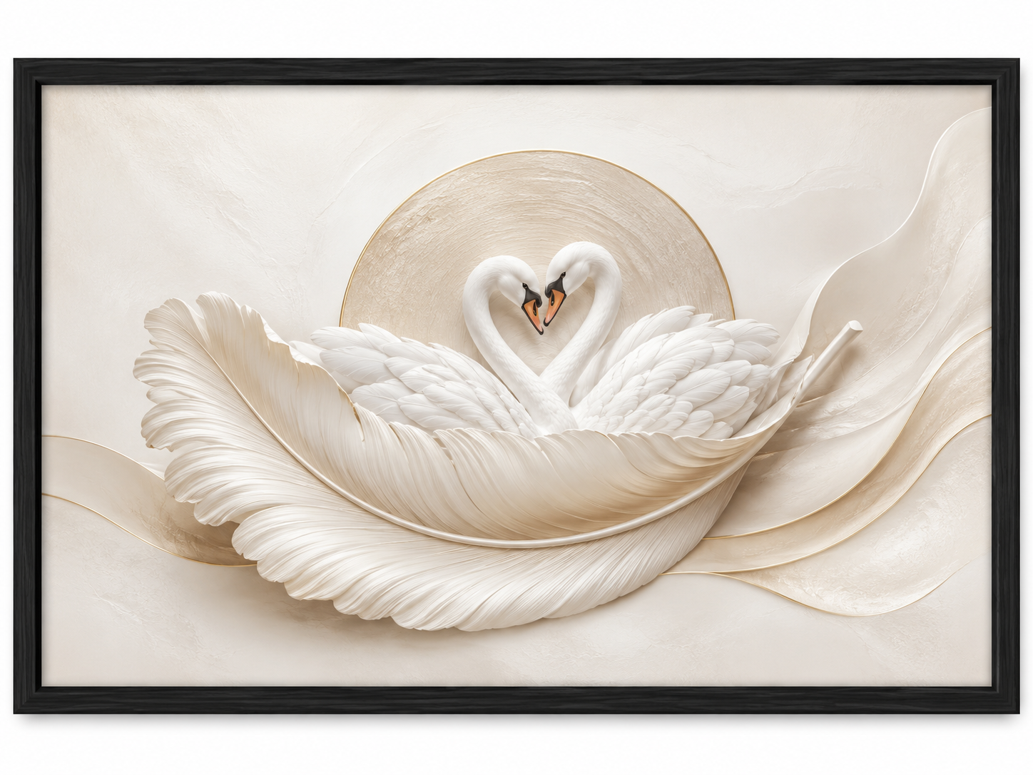 Quadro Decorativo Cisnes Formando Coração Escultura 3D Branca